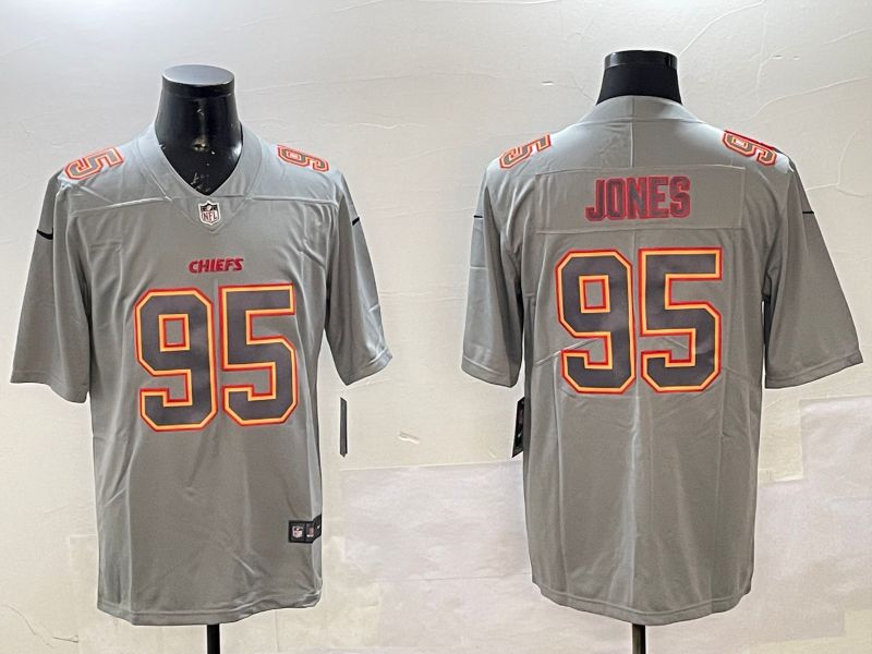 Men Kansas City Chiefs #95 Jones Grey 2025 Nike Vapor Limited NFL Jersey style 210